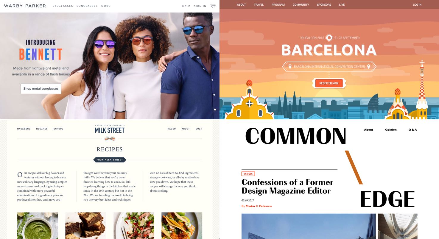 Screenshots of websites with nice type design