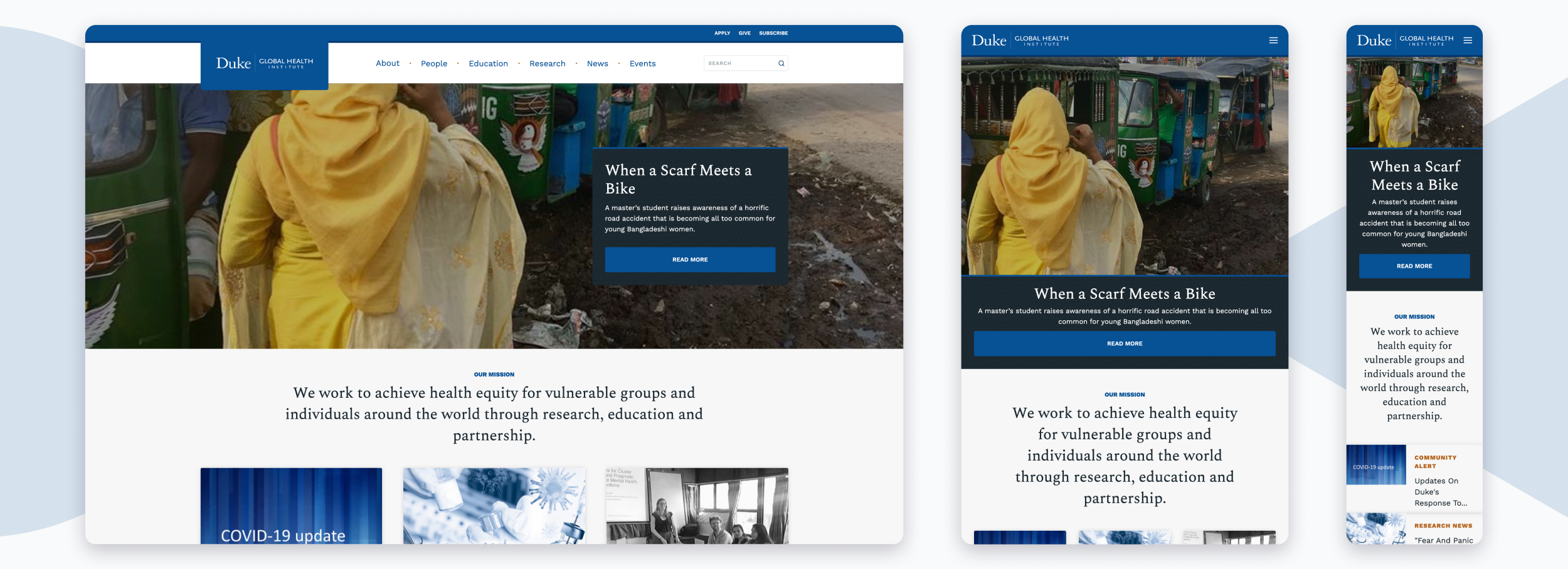 The DGHI homepage mocked up across devices of varying width