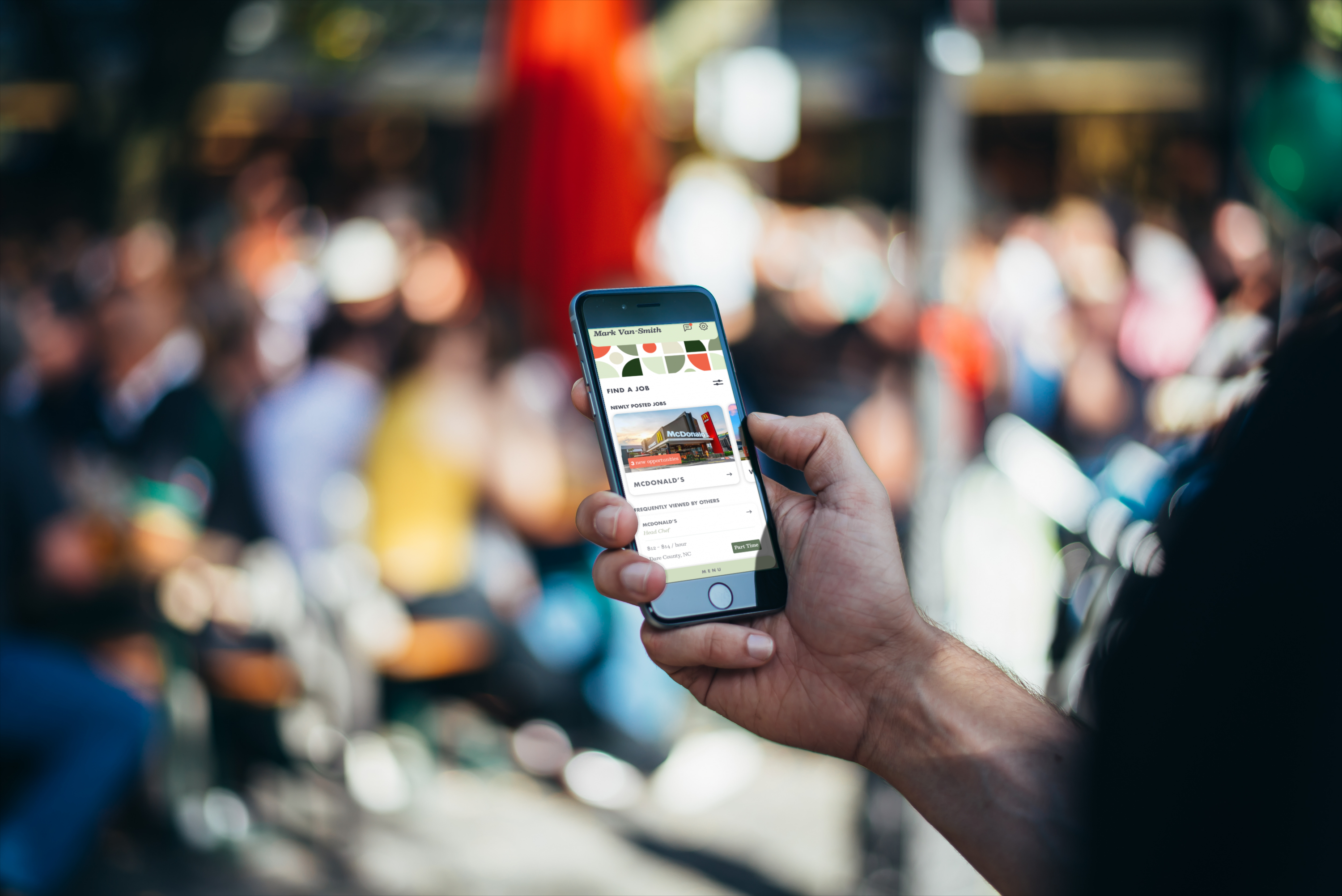User using the Re Entry App prototype on a mobile phone