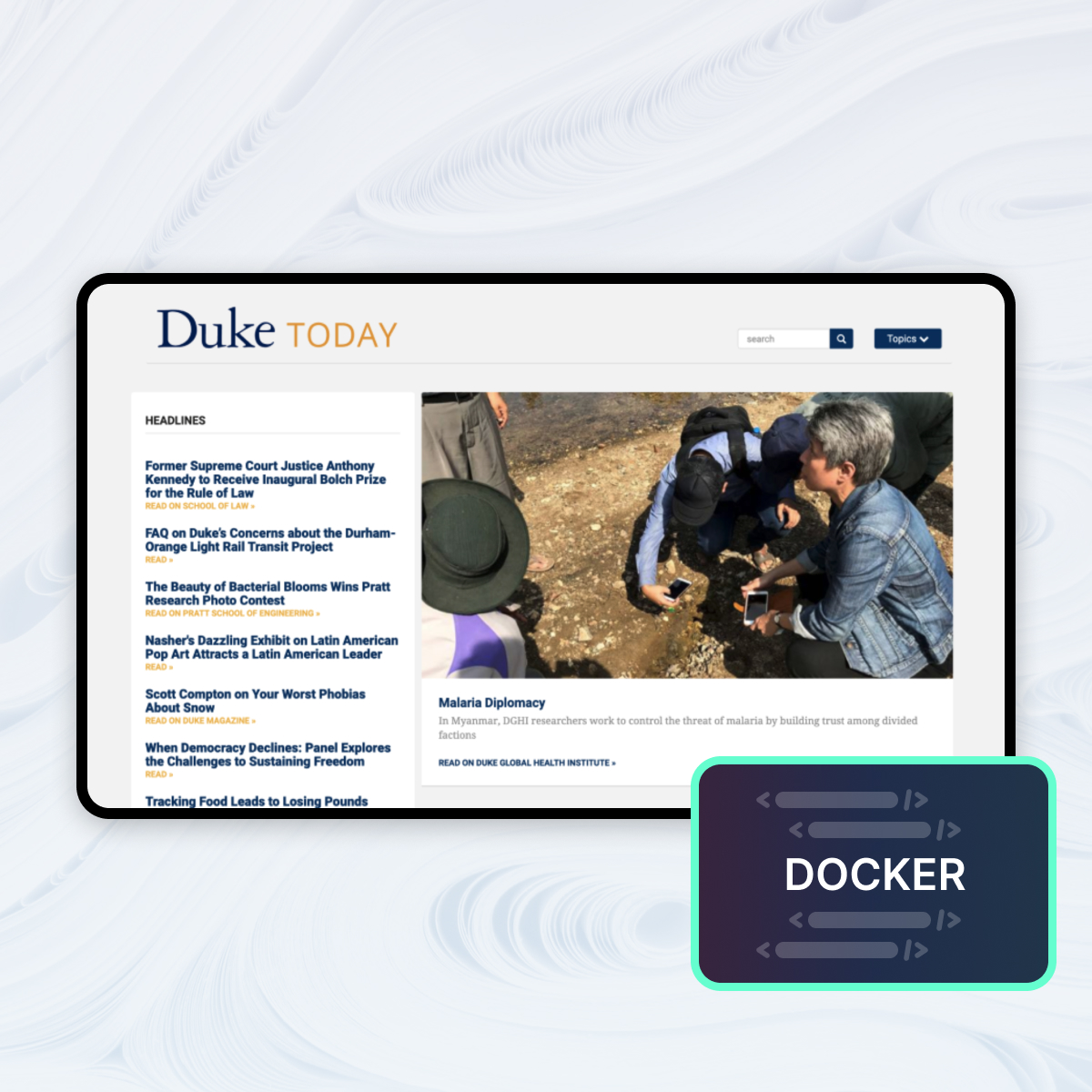 Duke Today homepage featuring docker technology