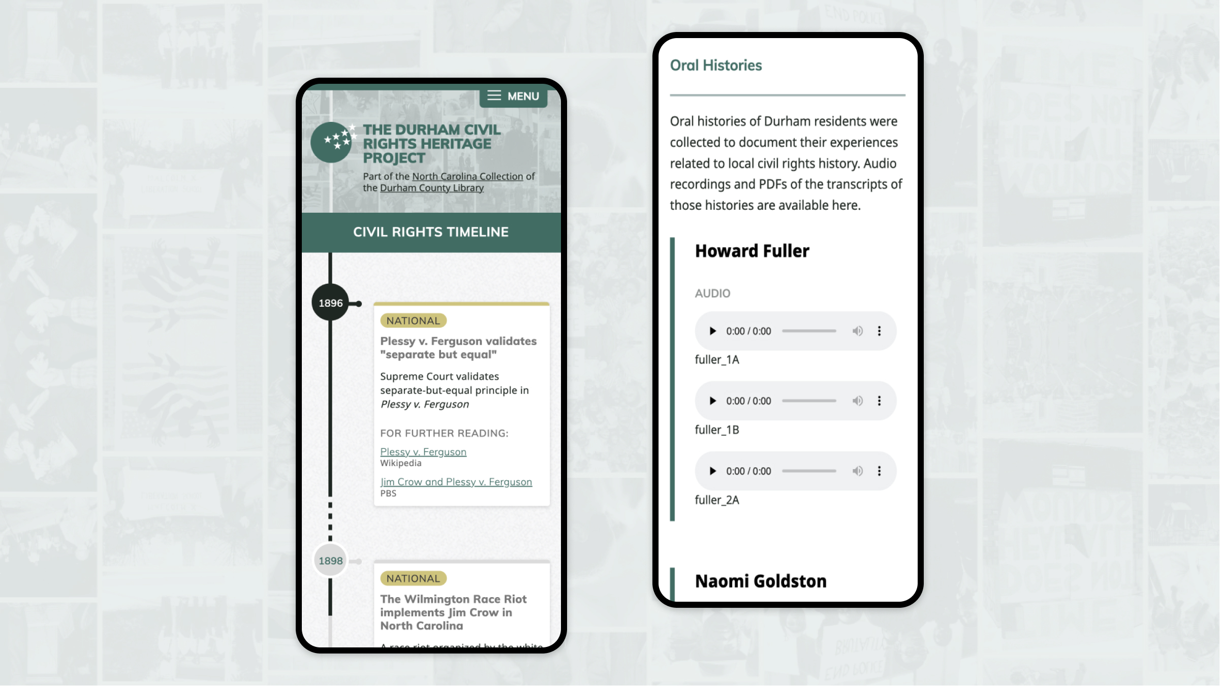Durham Civil Rights Heritage website on mobile screens