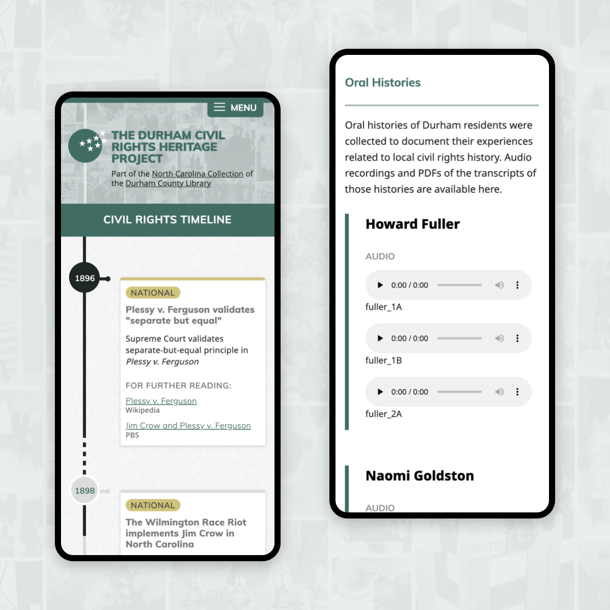 Durham Civil Rights Heritage website on mobile screens