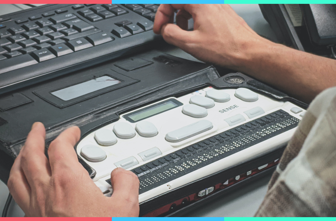 A man typing on a accessibility