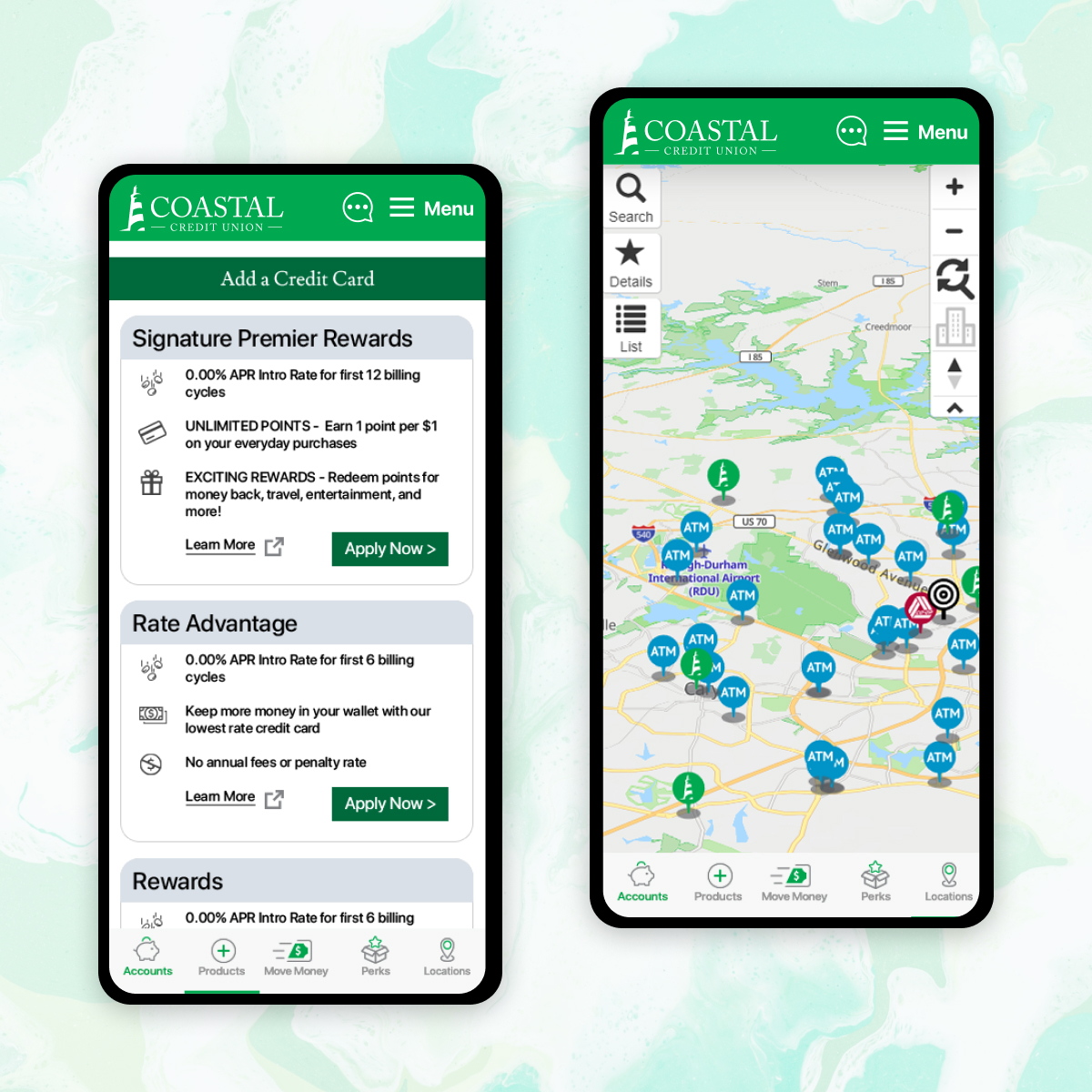 Coastal Credit Union mobile UI screens card image