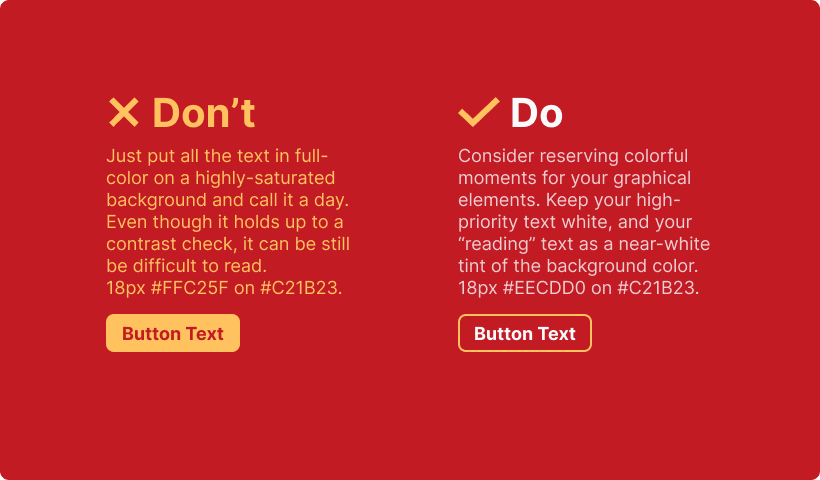 do & don’t, using colorful text on a colorful background