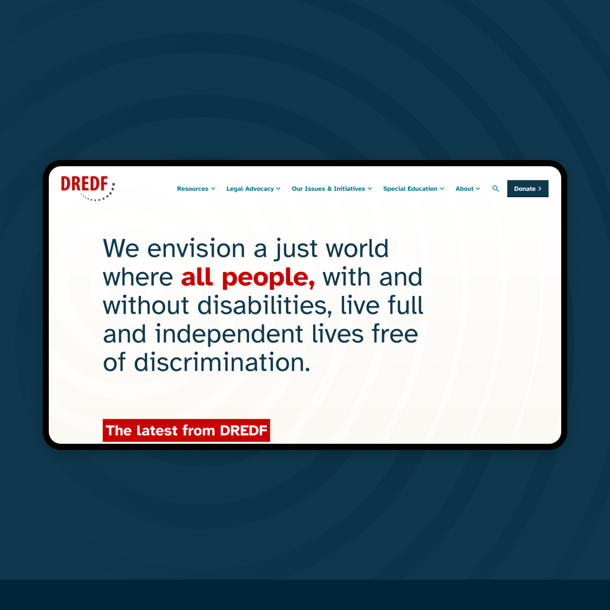 The hero section of the Disability Rights Education & Fund's homepage