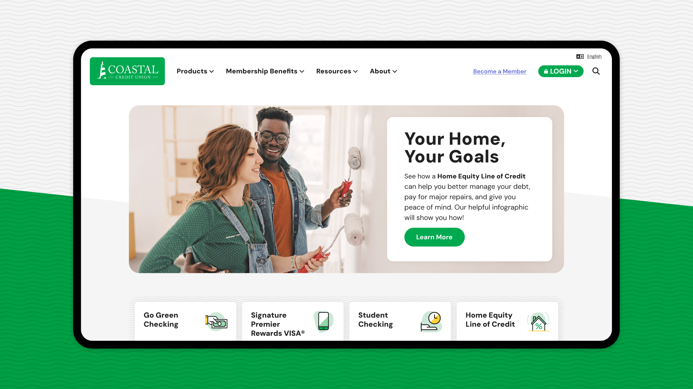 Homepage for Coastal Credit Union's new website