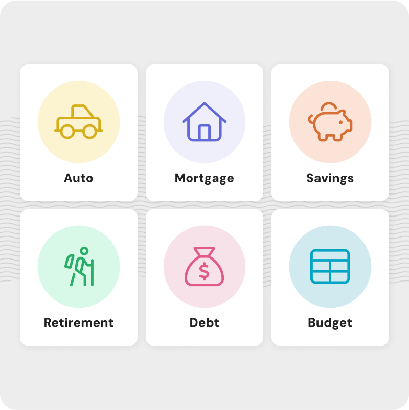 a collection of colorful icons showing financial categories