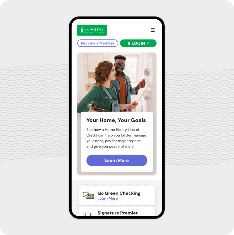 a homepage mockup inside a stylized mobile phone frame