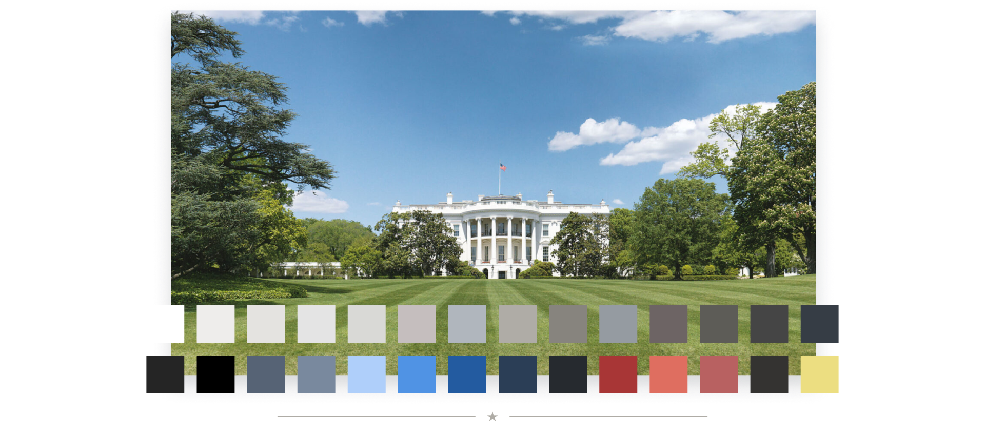A photo of the white house with a selection of brand colors overlayed