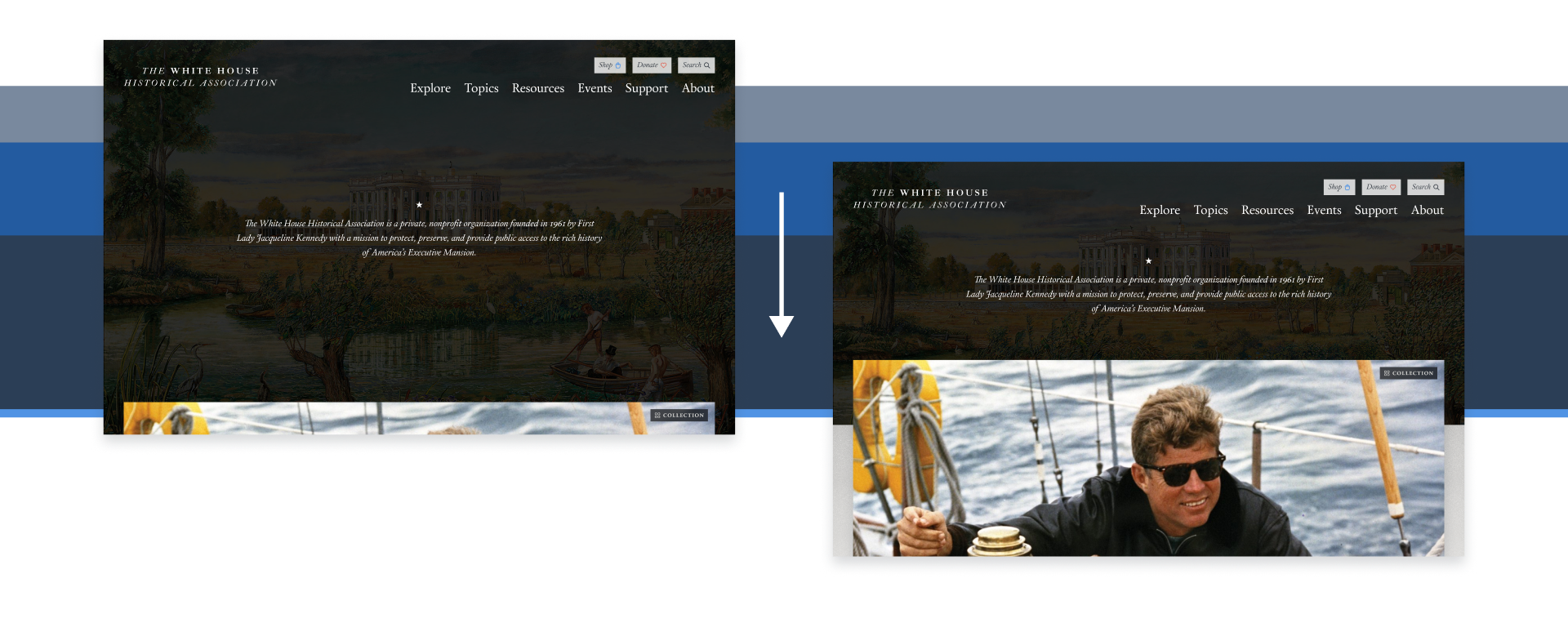 Two side-by-side photos showing the parallax effect on the homepage of the website
