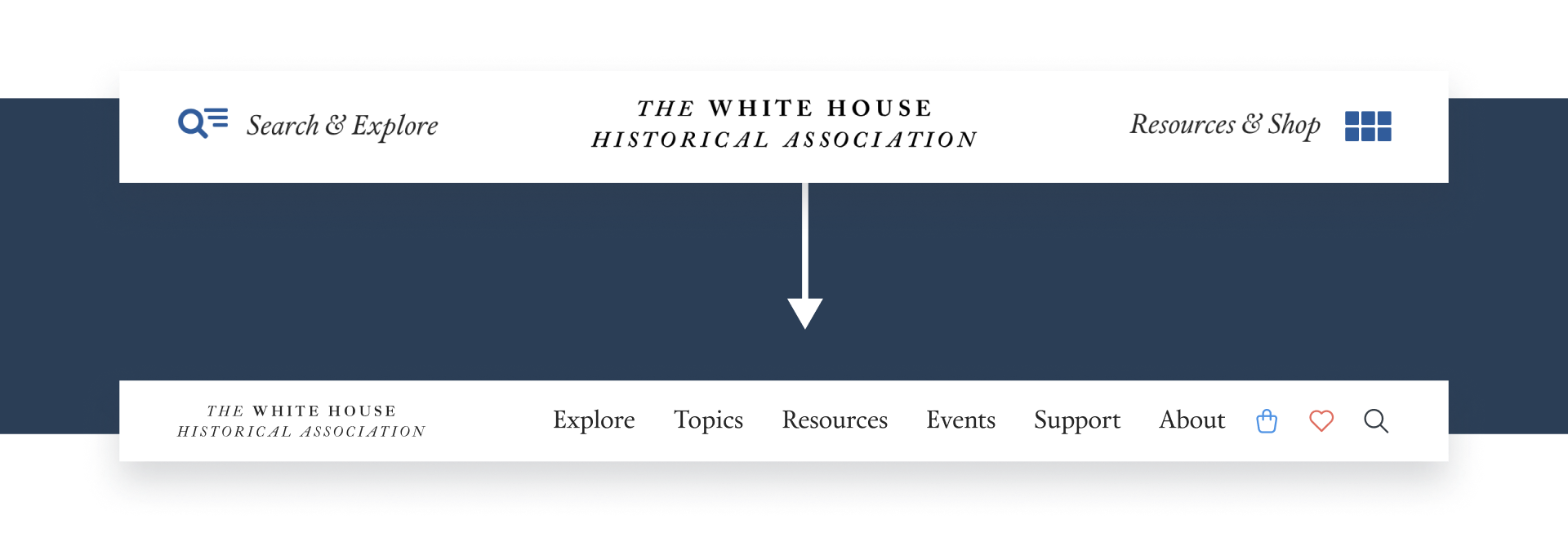 A screenshot of the navigation on WHHA