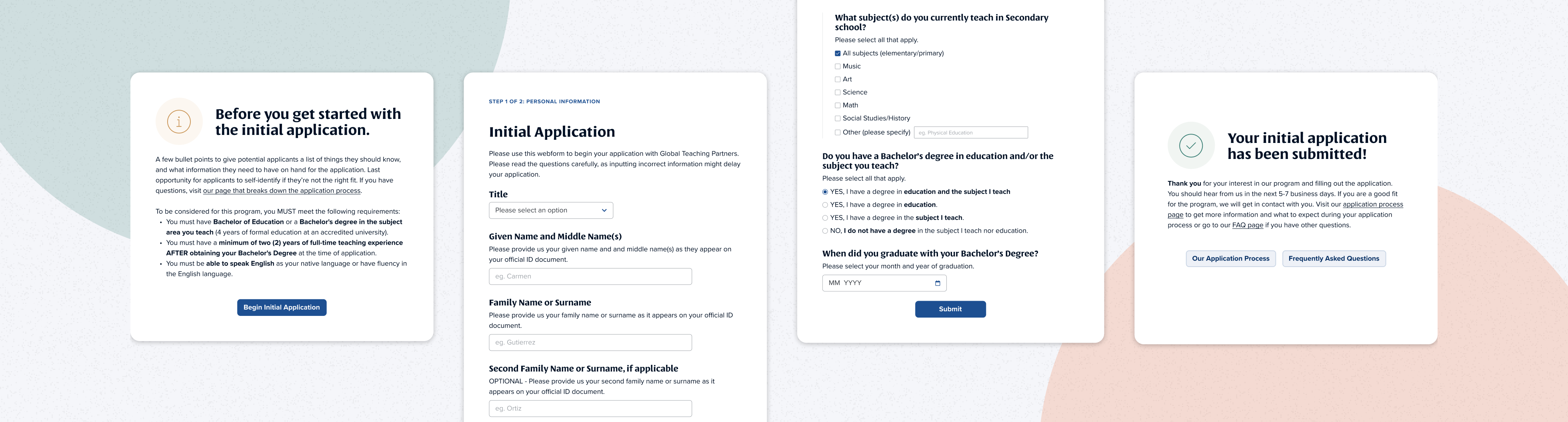parts of the form experience on global teaching partners website