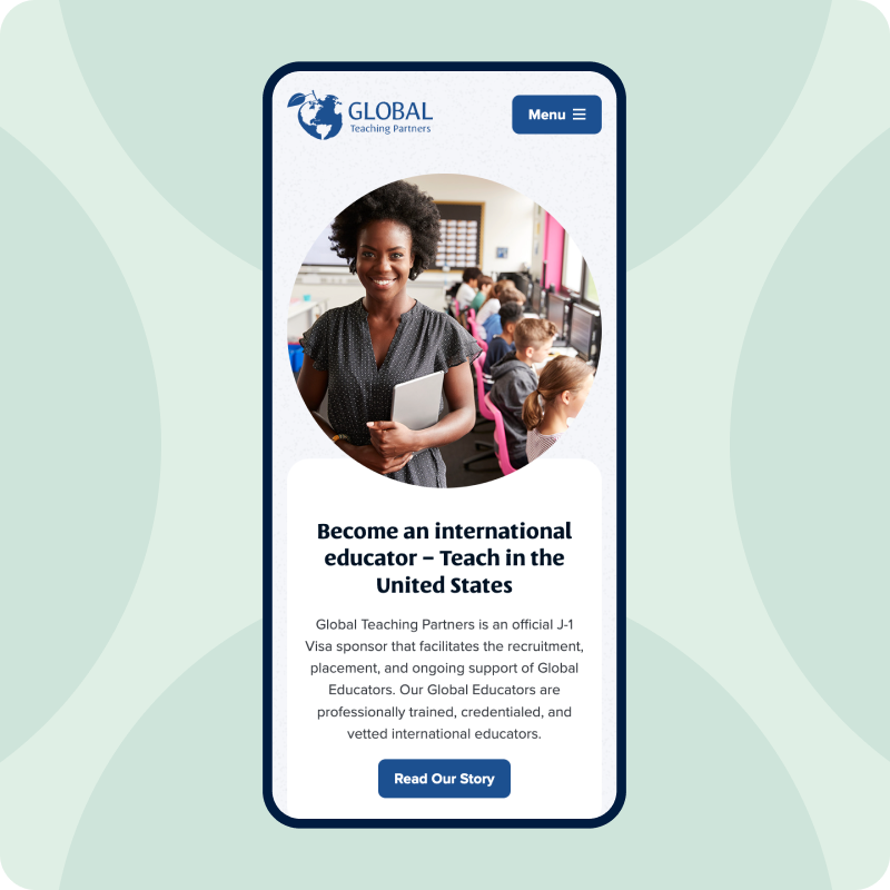the homepage of global teaching partners on a mobile phone