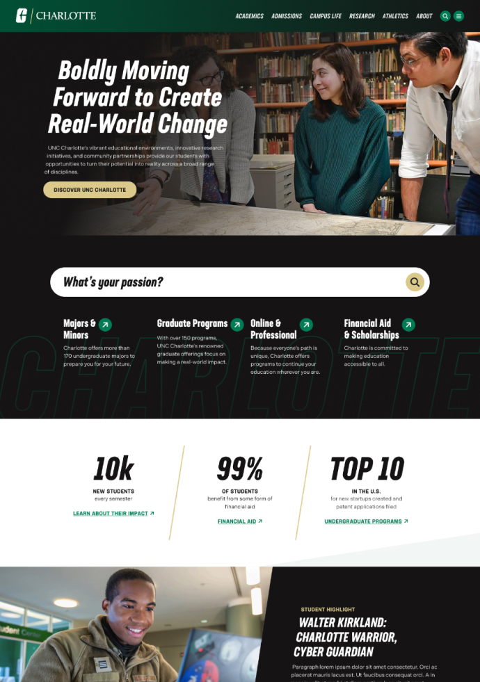 Screenshot of the UNC Charlotte homepage