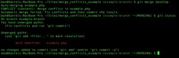 screenshot of git merge output in terminal