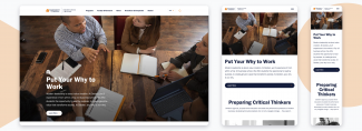 Mockups of the UVA Darden homepage on devices of various widths