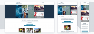 A mockup of the HPTN homepage on devices of various width
