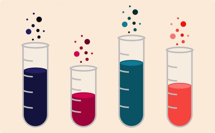 Test tubes with brightly color liquids inside