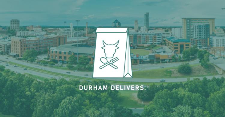 Image of the Durham Delivers Logo on the Durham skyline.