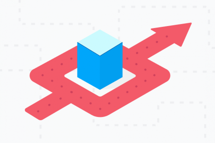 Arrows moving around a block representing the discovery process.